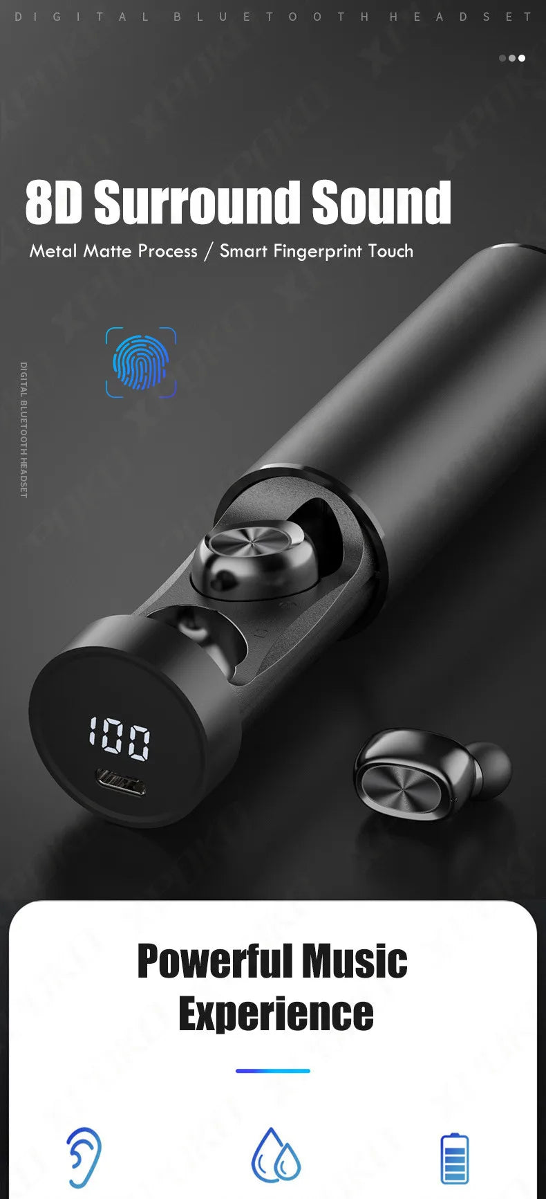 B9 fone de ouvido Bluetooth sem fio, intra-auricular binaural, metal fosco, IPX6