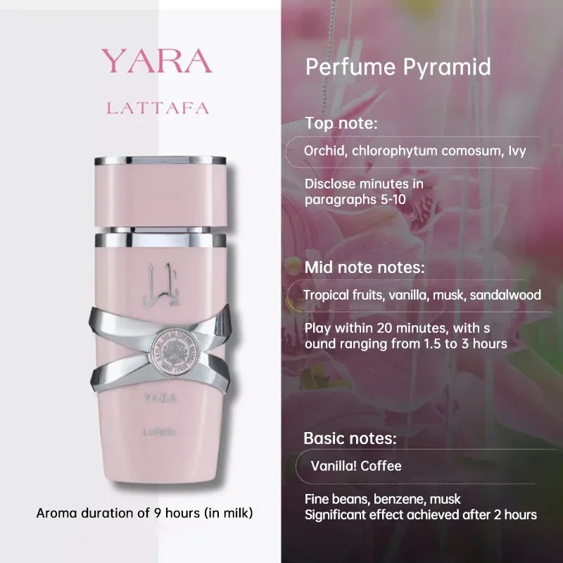 100ml Lattafa Yara Women Perfume Original Unisex Eau De Parfum Lady Perfume Lasting Fragrance Pheromone Perfume Body Spray