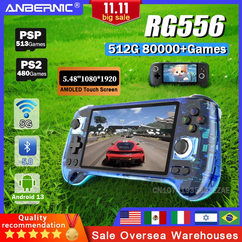 Anbernic rg556 console de jogos portátil 5.48 polegadas tela amoled 1080*1920 a