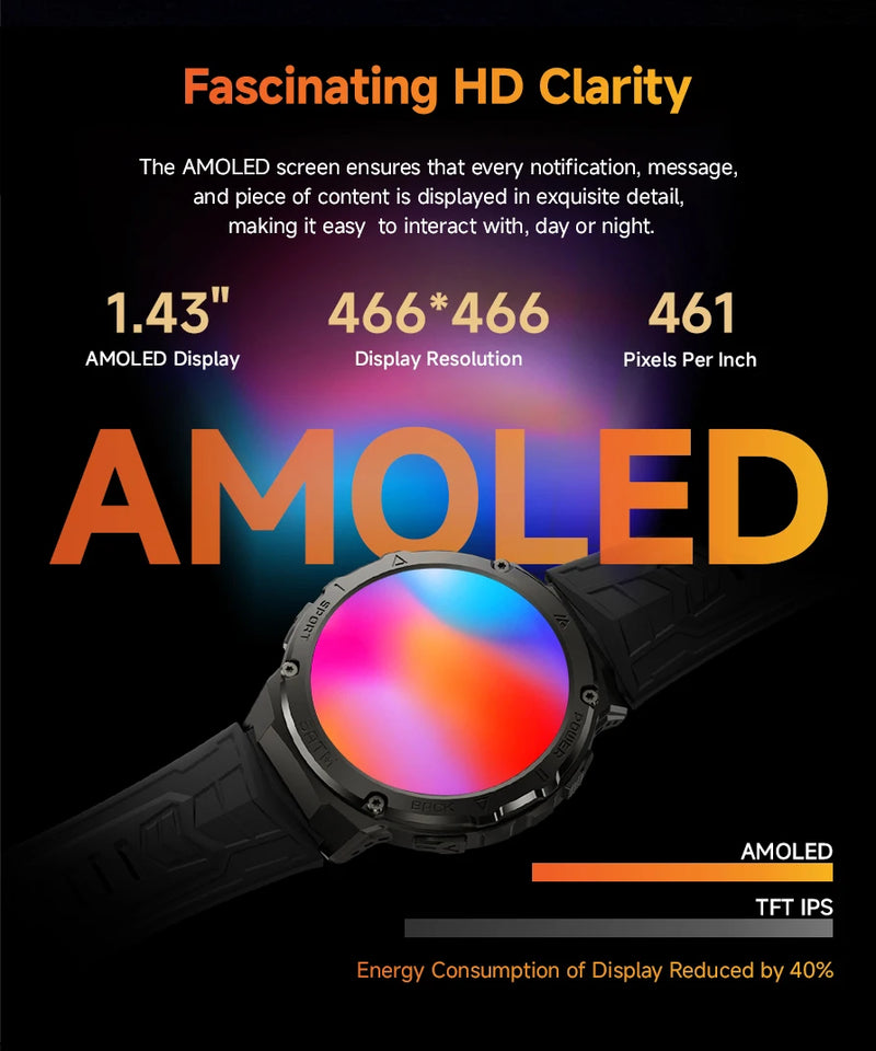 Simsonlab T10 5 ATM Waterproof Sport Smartwatches  For Men 450mAh Big Battery Health Monitoring