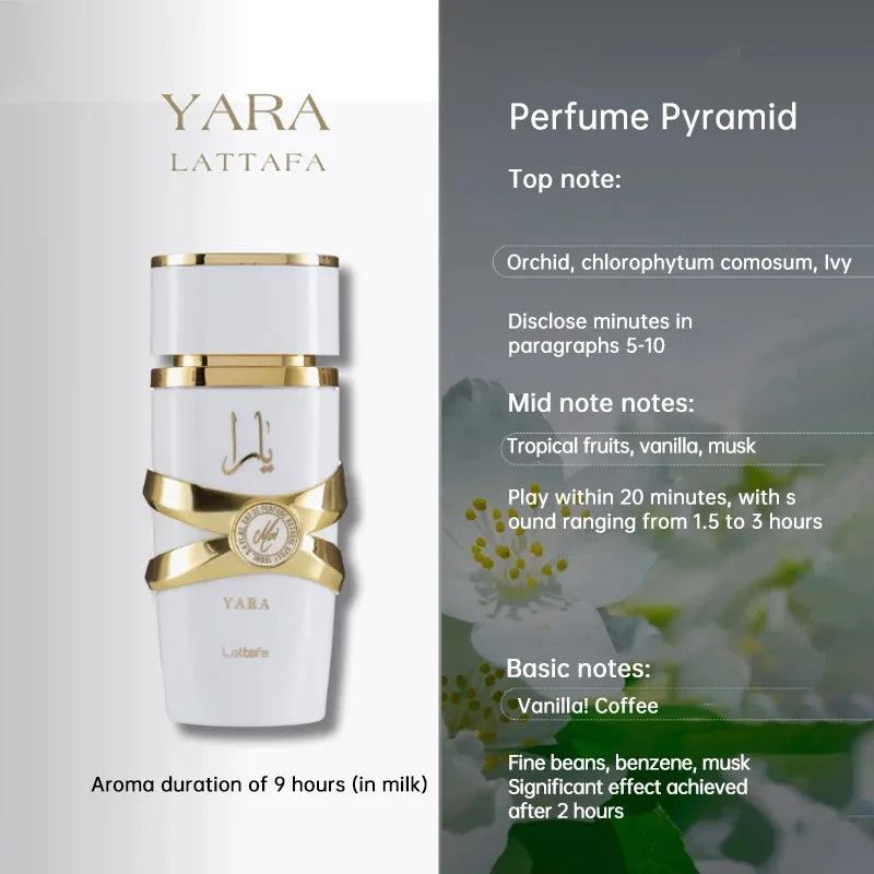 100ml Lattafa Yara Women Perfume Original Unisex Eau De Parfum Lady Perfume Lasting Fragrance Pheromone Perfume Body Spray