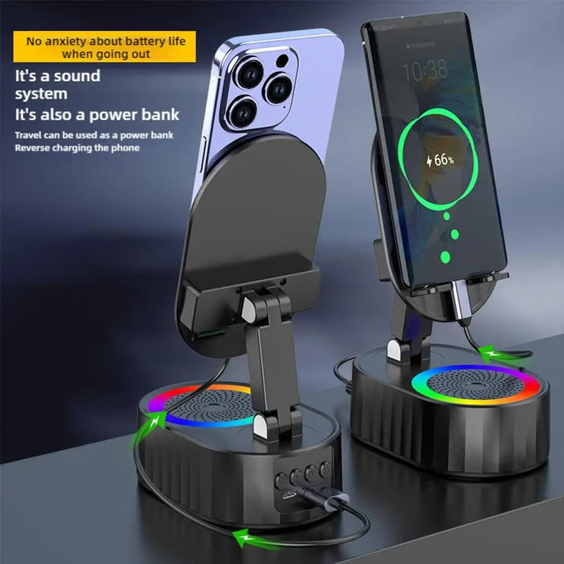5in1 Induction Speaker Mobile Phone Holder Adjustable RGB Light Smart Wireless Bluetooth Speaker Phone Reverse Charging Function