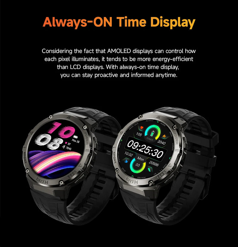 Simsonlab T10 5 ATM Waterproof Sport Smartwatches  For Men 450mAh Big Battery Health Monitoring
