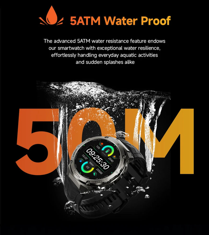 Simsonlab T10 5 ATM Waterproof Sport Smartwatches  For Men 450mAh Big Battery Health Monitoring