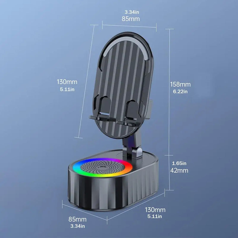 5in1 Induction Speaker Mobile Phone Holder Adjustable RGB Light Smart Wireless Bluetooth Speaker Phone Reverse Charging Function